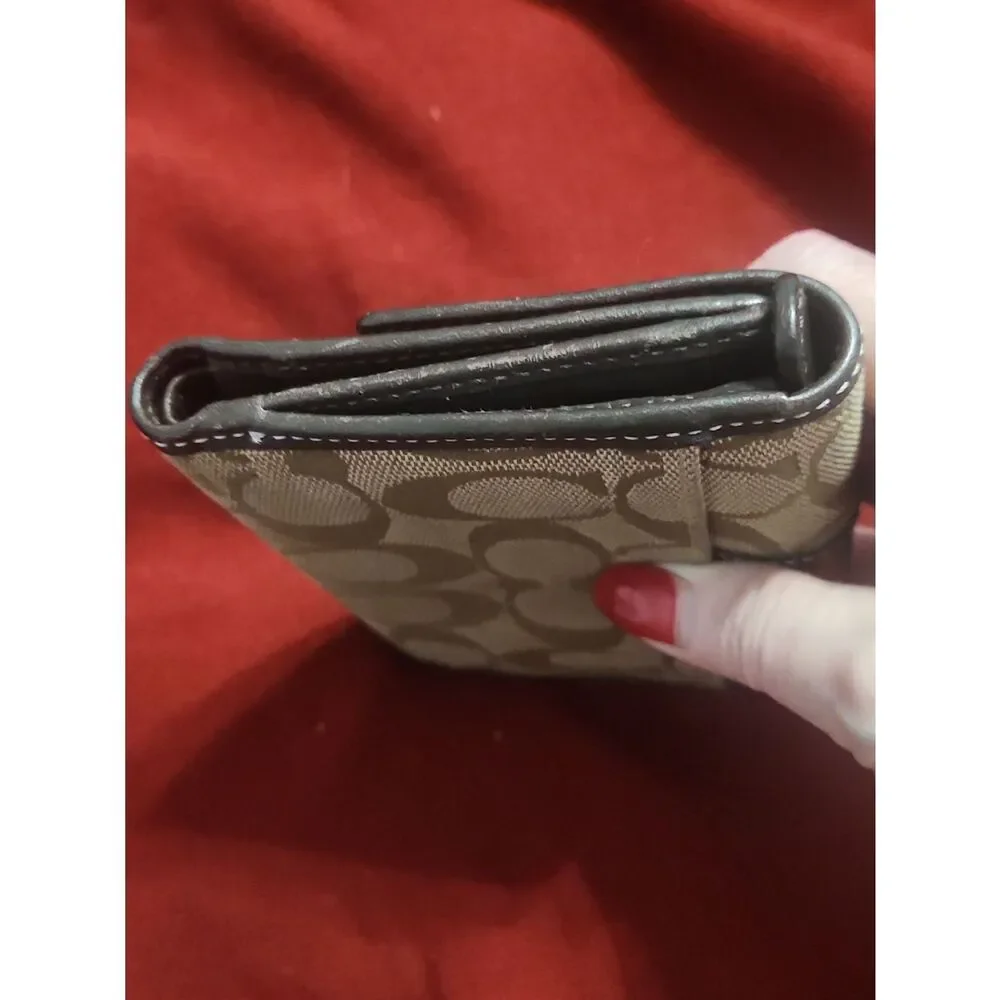 Coach Signature Canvas Wallet in Tan and Dark Brown